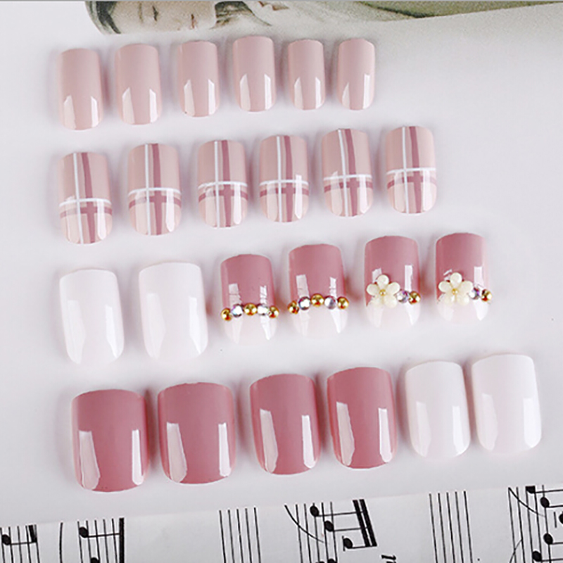 24pcs/set press on nails Fresh Style Flowers Printing artificial nails Design Rose Red Blue Fake Nail With Glue Nail Tips 11.11