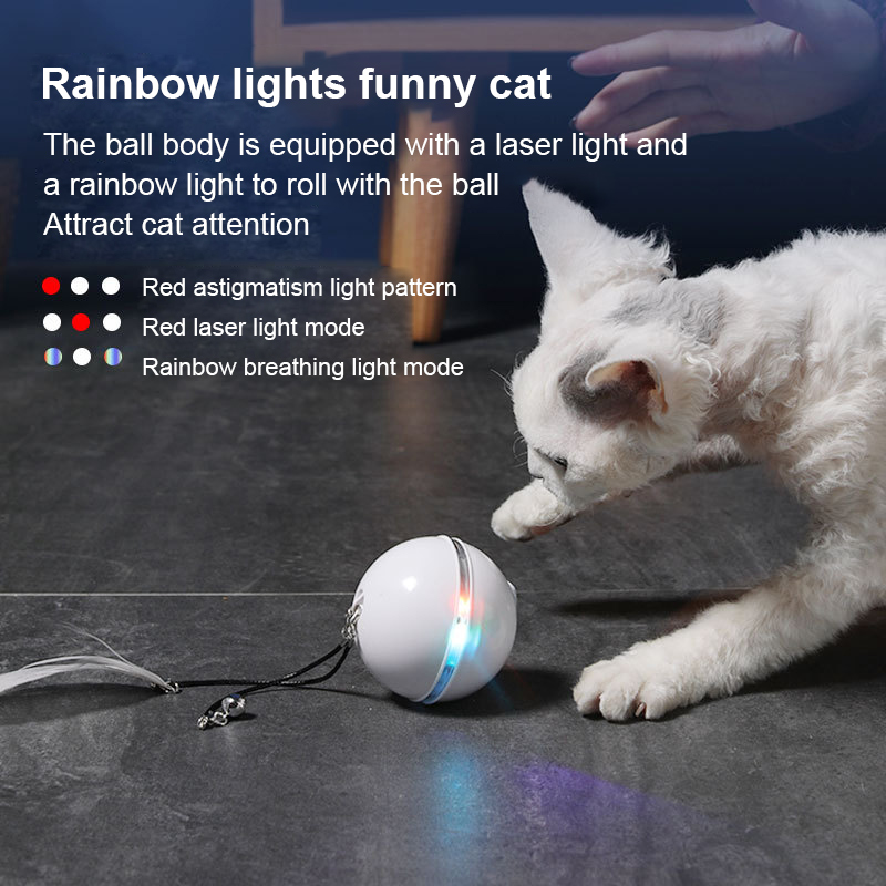 Smart Electric Cat Toy Magic Ball Toy For Cat Kitten Dog Electric Bite And Resistant Feather Rolling Rainbow Lamp USB Pet Toy