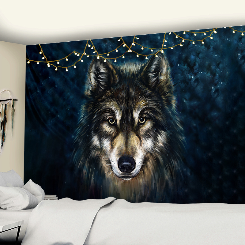 Wolf's Gaze Holy Animals Tapestry Tribal Animal Decoration Wall Hanging Wall Tapestry Home Decor Textile