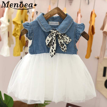 Menora Summer Baby Dress 2020 Bow Leopard print Belt Girl Dress Baby Cute Dress Newborn Baby Denim Mesh Dress Kids Clothes 0-2