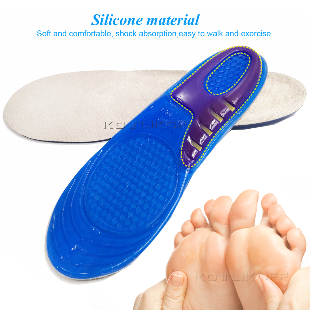 KOTLIKOFF Sport Running Gel Insole Silicone Insole For Feet Man Women For Shoes Sole Inserts Shock Absorption Shoe Pad Foot Care