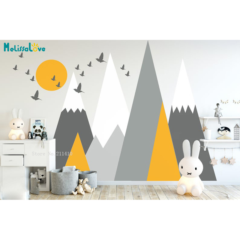 Mountains Sun Bird Woodland Wall Stickers Adventure Decal Baby Kids Nursery Room Decoration Self-adhesive Gift YT5324A