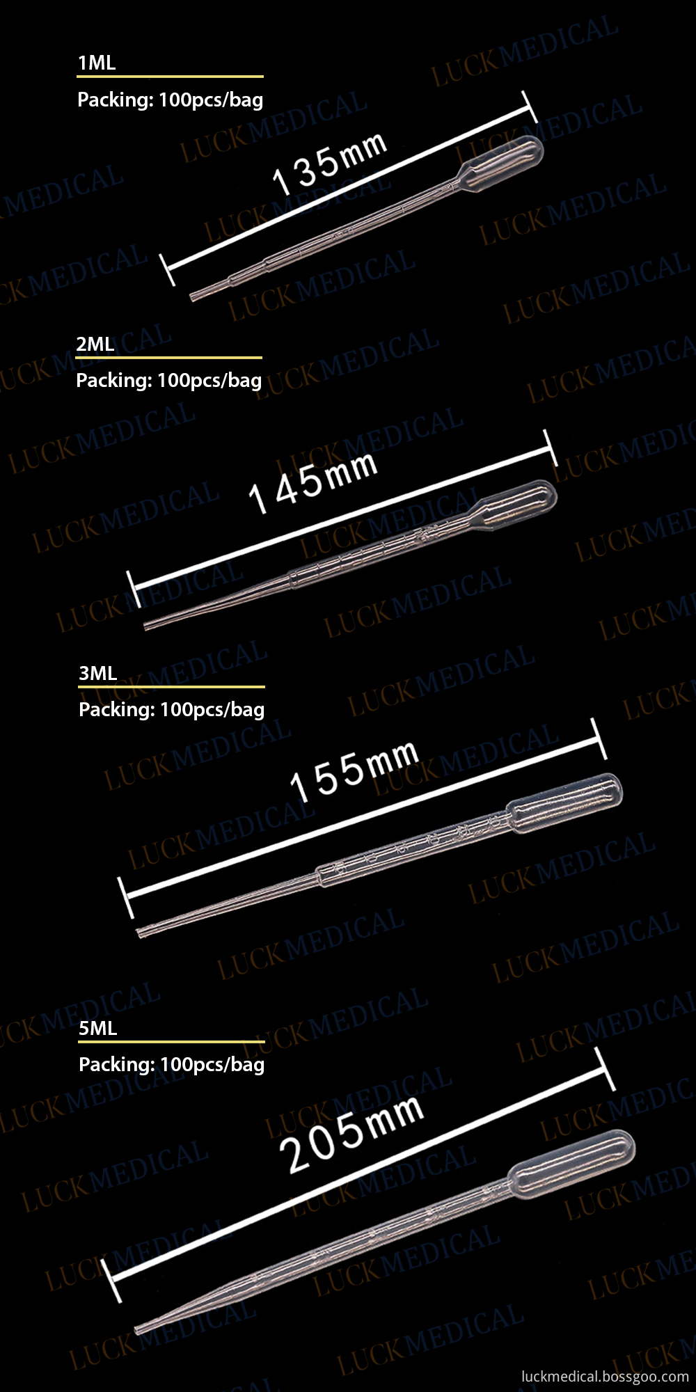 Transfer Pasteur Pipette 1ml 2ml 3ml 5ml