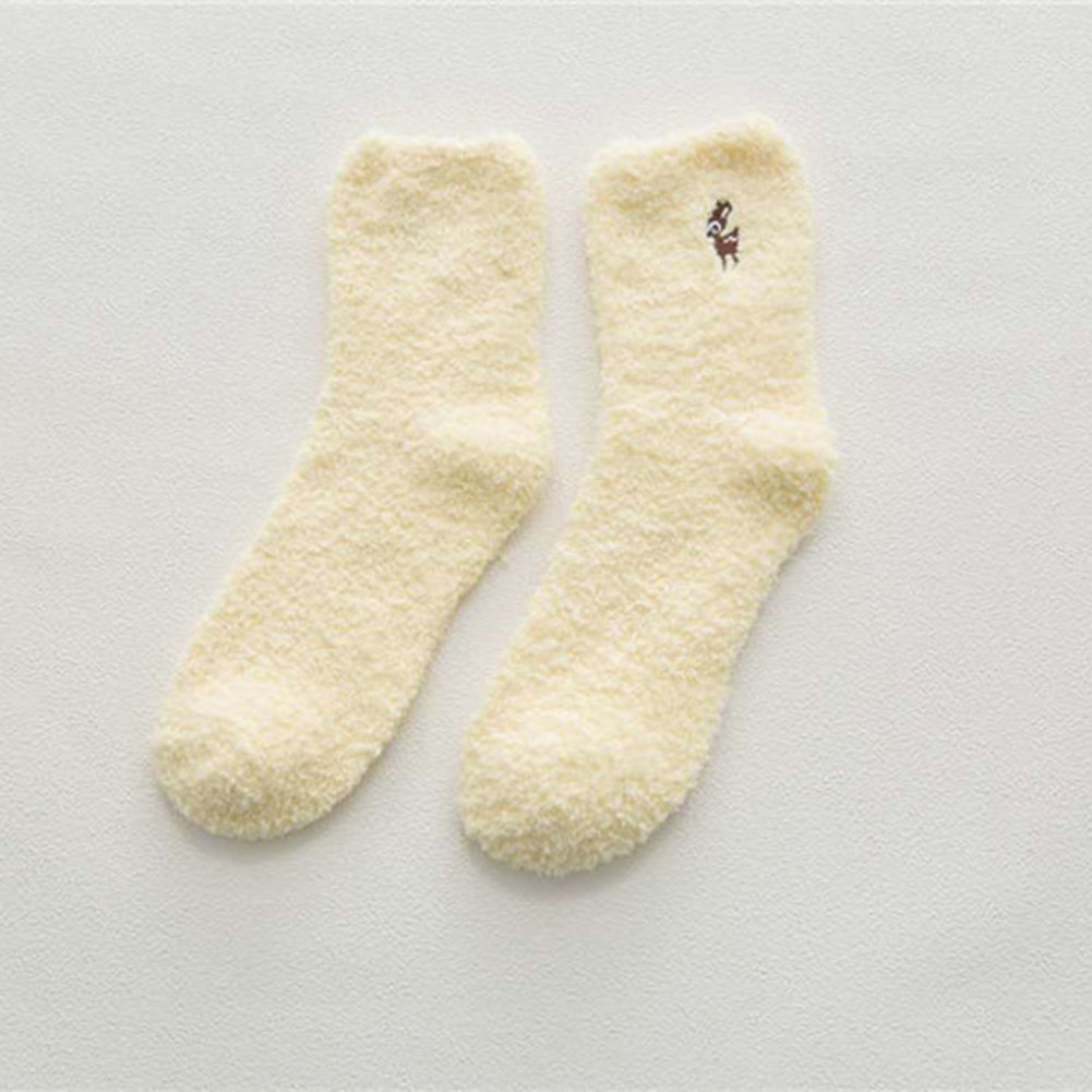 Embroidery CAT Deer Thicken women socks Lovely Plush Warm Sleep ladies girl Socks hosiery Winter Soft Home Accessories Sox Gifts