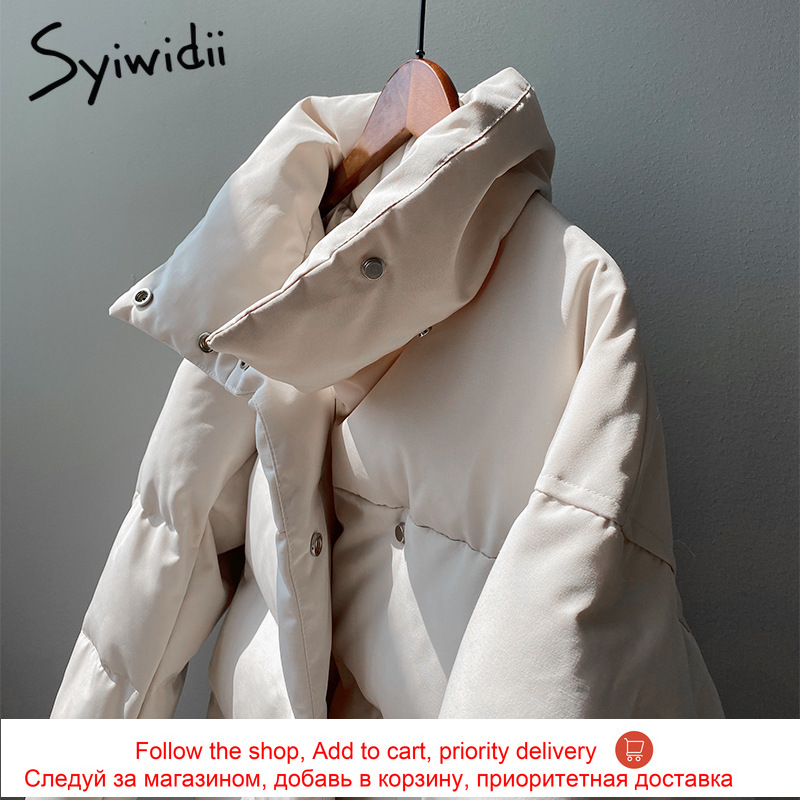 syiwidii woman parkas plus size clothing for women jacket beige black Cotton Casual Warm 2021 fashion Button Long winter coat