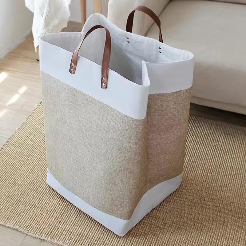 Folding Printing Cotton Canvas Eco-Friendly storage basket Hamper Laundry Basket With Handles