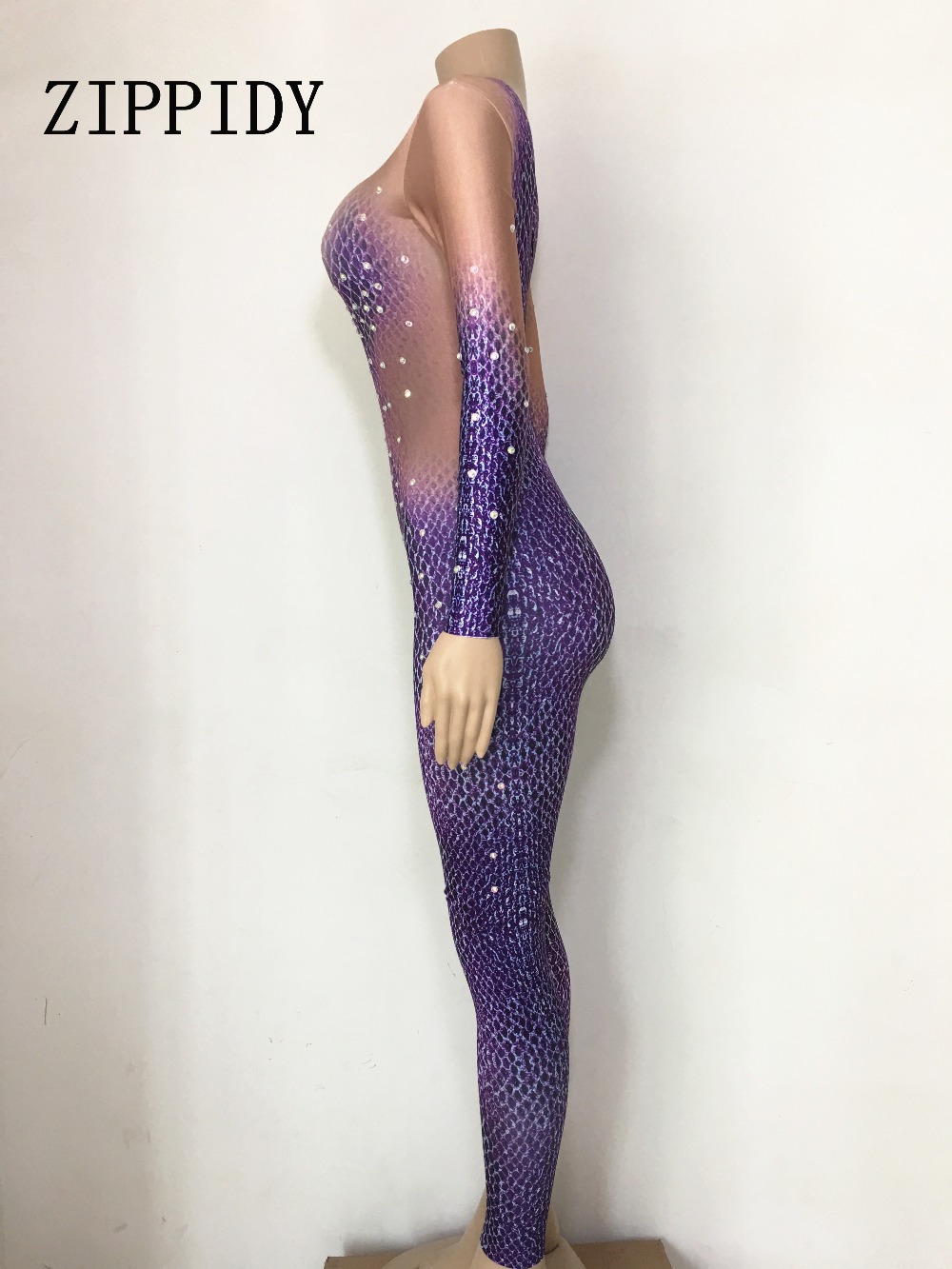 Purple Crystals Printed Snake Jumpsuit Party Stage Wear Sexy Rompers Costume Women's Performance Party Celebrate Bodysuit Outfit