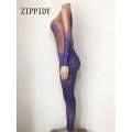 Purple Crystals Printed Snake Jumpsuit Party Stage Wear Sexy Rompers Costume Women's Performance Party Celebrate Bodysuit Outfit