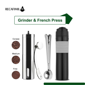 French Press Maker Portable for Coffee & Tea 350Ml Stainless Steel manual Grinder Spoon Clip for Coffee Bean Bag Coffee Bottle