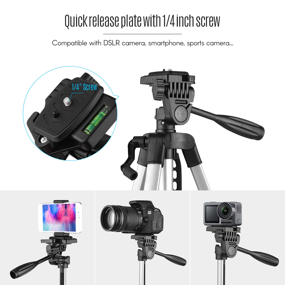 Andoer Lightweight Photography Tripod Stand Aluminum Alloy with Carry Bag Phone Holder For Canon Sony Nikon DSLR Camera