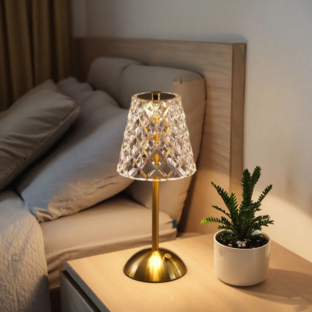 Crystal Shade Brass Table Lamp