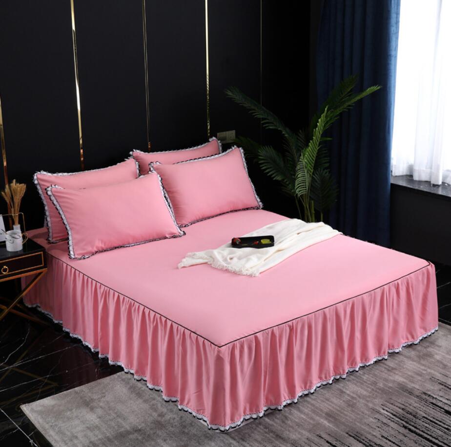 Home Textile 1/3pcs Solid color Bedspread Bed sheet Romantic Bedding polyester/cotton Bedclothes Bedcover For 150X200/180X200