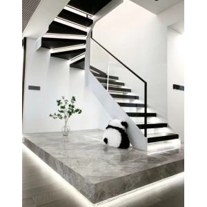 Stringer Wood Stair Tread Indoor Railing Glass