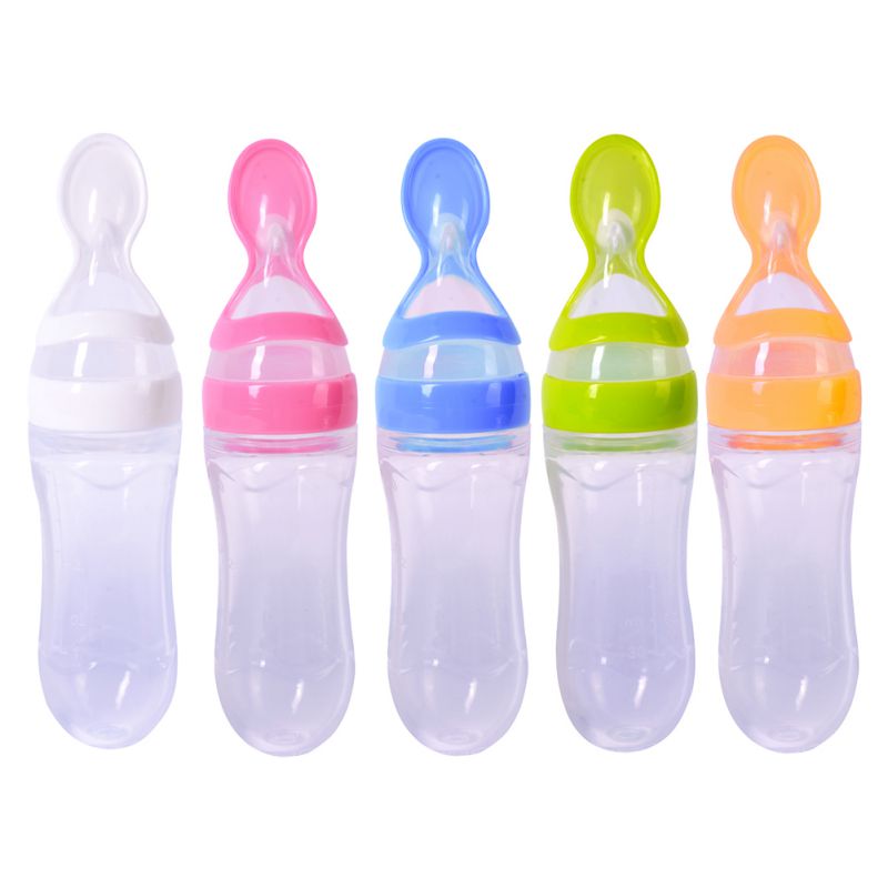 1 PCS Infant Baby Silica Gel Feeding Bottle Safety Soft Spoon 5 Solid Colors High Quality Food Supplement Rice Cereal Bottles