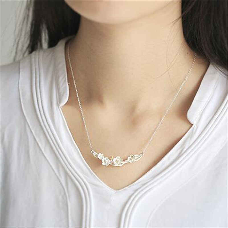 New Small Fresh Plum Original Handmade 925 Sterling Silver Fashion Jewelry Beautiful Flower Gift Pendant Necklaces N152