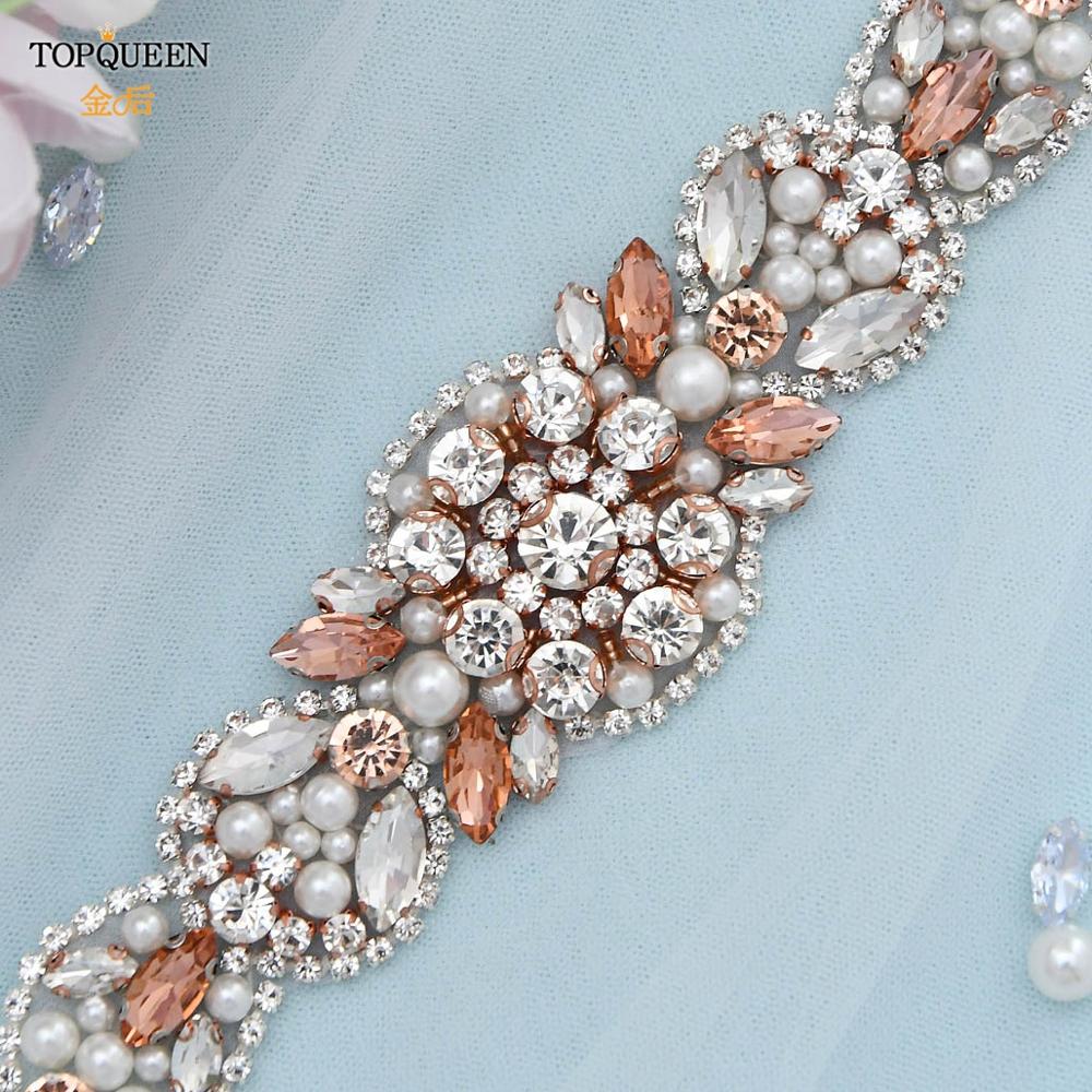 TOPQUEEN S426 luxury Rose Gold Wedding Belts Rhinestone Belts for Women Pearl Wedding Sashes Formal Gown Jeweled Ladies Belt