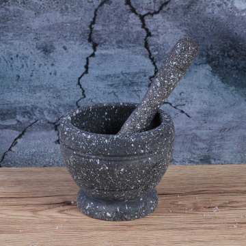 1 pcs Kitchen Household Garlic Pugging Pot Pedestal Bowl Mortar and Pestle Set (Granitic Pattern, Packaged with Box)