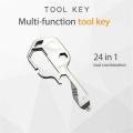 24 In 1 Stainless Steel Mini Multifunctional Screwdriver Key Shape Bottle Opener Slotted Screwdriver Keychain Pocket Repair Tool