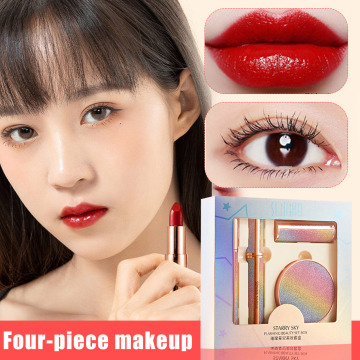 4Pcs/set Bright Starry Sky Makeup Set Beauty Cream Lipstick Eyeliner Mascara Face Makeup Set SK88