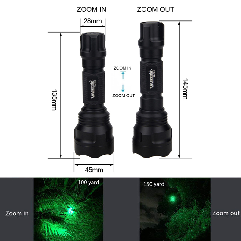 C8 5000lm XPE Led Weapon Gun Light Green/Red Zoomable Tactical Hunting Flashlight Rifle Scope Airsoft Mount Switch 18650 Charger