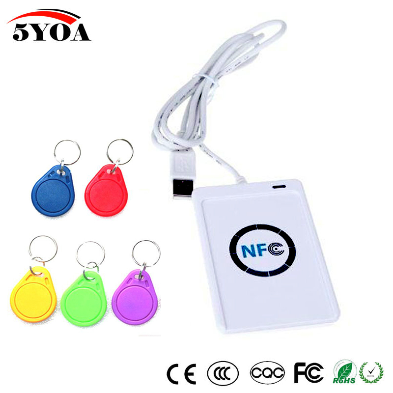 USB ACR122U NFC RFID Smart 13.56mhz Card Reader Writer Copier Duplicator For NFC (ISO/IEC18092) Tags + 5pcs UID Changeable Tag