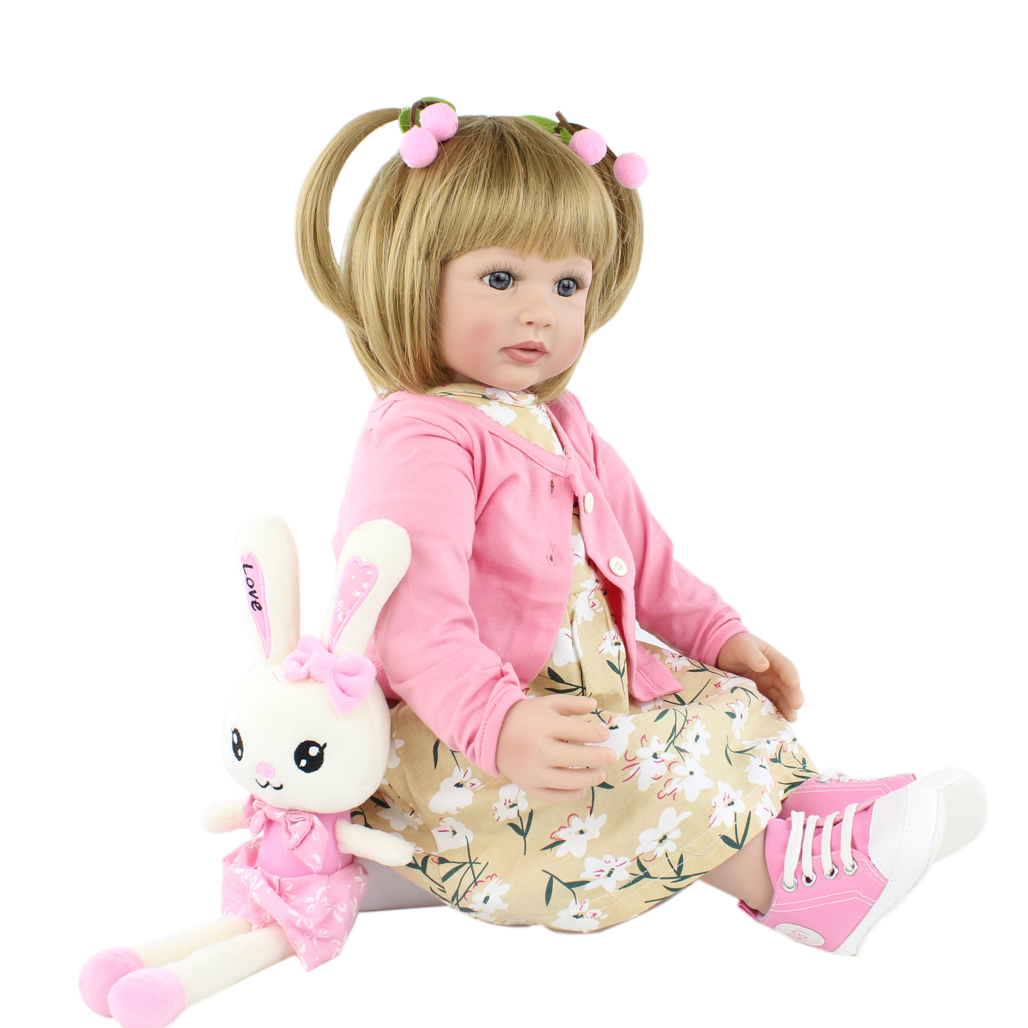 60 CM Soft Silicone Reborn Baby Doll Toys For Girl Blonde Princess Toddler Boneca Lovely Birthday Christmas Gift Brinquedos