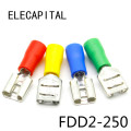 FDD2-250 Female Insulated Electrical Crimp Terminal for 16-14 AWG Connectors Cable Wire Connector 100PCS/Pack FDD2-250 FDD