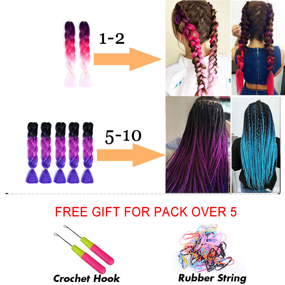 Long Kanekalon Jumbo Synthetic Braiding Hair Ombre Braid Hair Extensions Rainbow Pink Blonde Purple Crochet Braid MUMUPI