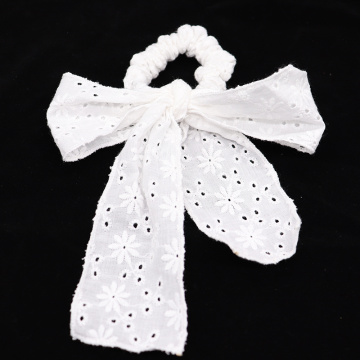 New arrival Fashion women summer white Lace embroidery bow Hair bands hair Scrunchies girl's Accessories Ponytail Holder