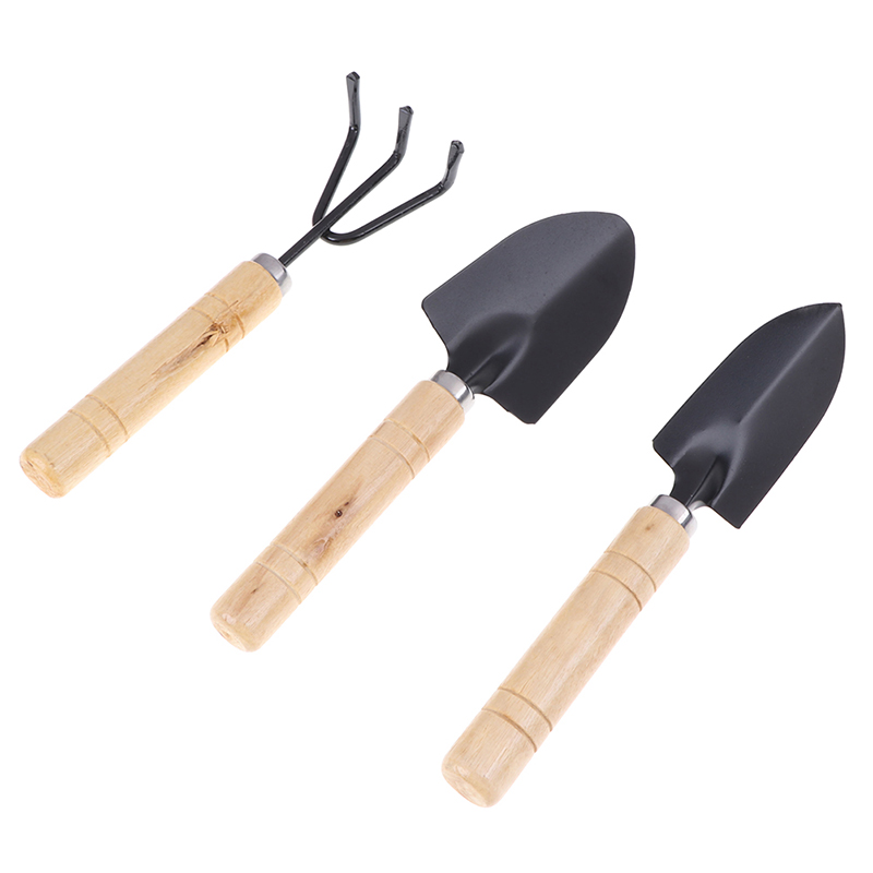 3Pcs Mini Wooden Handle Shovel Rake Spade Bonsai Tools Set Garden Tool Sets