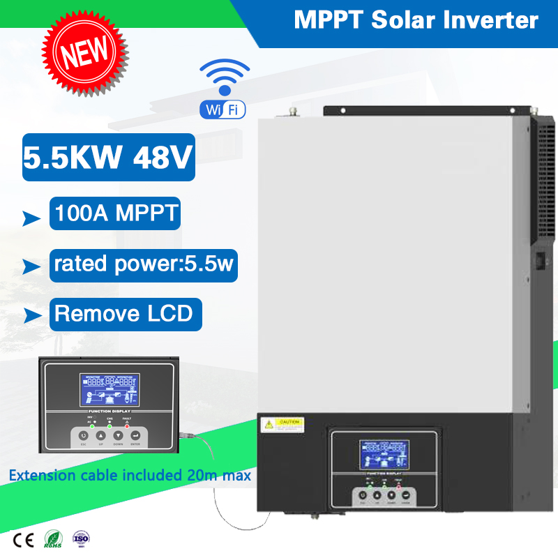 5500W 48VDC 100A Hybrid Rated Power PV 6000W Off Grid Solar Inverter with WIFI Work Without Battery remove LCD