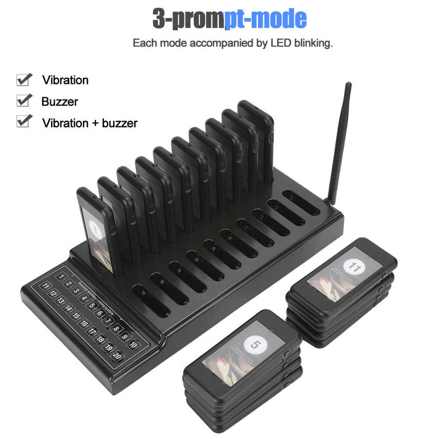Restaurant Pager Wireless Calling System Receiver 20-Channel with Charging Indicator (110-240V) Hot Sale