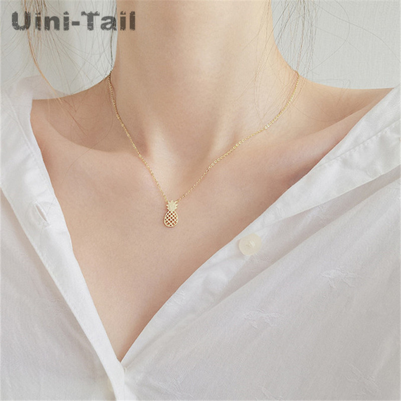 Uini-Tail new hot 925 sterling silver pineapple necklace female student fruit clavicle chain Korea cute simple fresh GN347