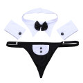 Sexy Mens Waiter Lingerie Suit Man Erotic Cosplay Costume Gay Tuxedo G-string Thong Underwear & Bow Tie Collar Bracelets