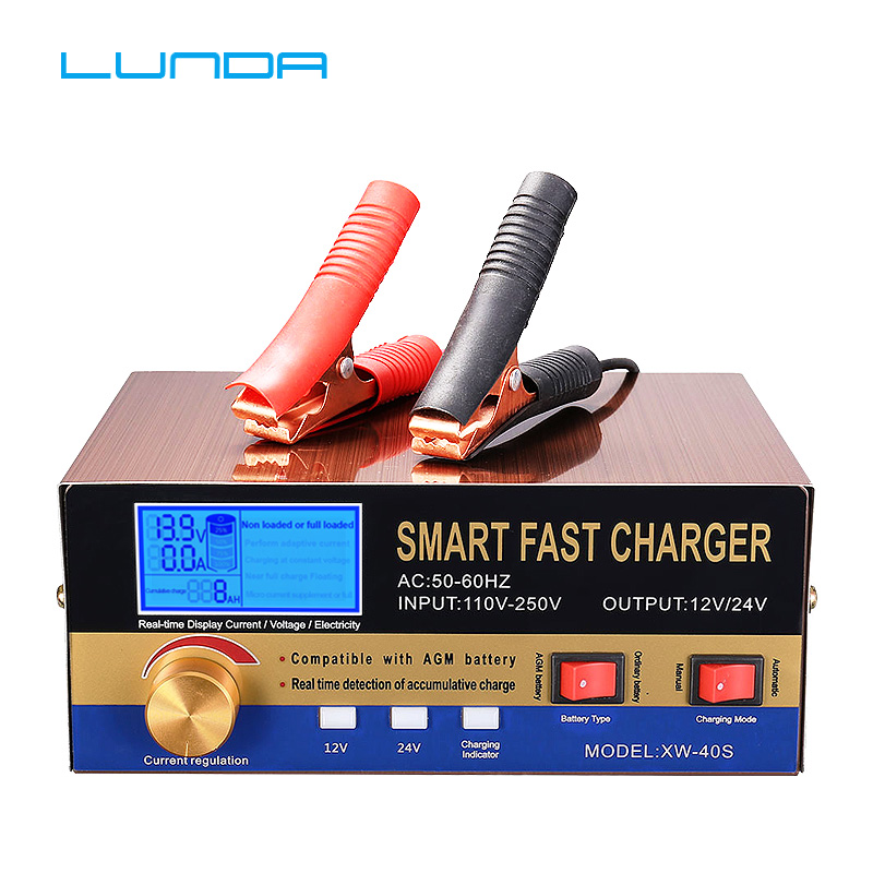 AGM Start-stop Car Battery Charger, 400W Intelligent Pulse Repair Lead acid Battery Charger 12V 24V Truck Motorcycle Charger