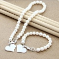 Bridal Jewelry Sets 925 Sterling Silver Natural Pearl Heart Necklace Bracelet Set For Women Wedding Engagement Gift