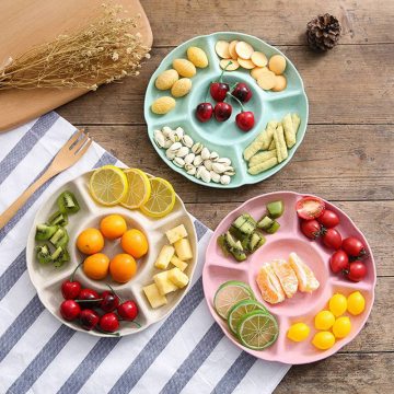 2019 New Creative Wheat Straw Spelt Fruit Plate Round Five-Grain Melon Fruit Plate Snack Snack Nut Fruit Plate