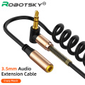 3.5mm Audio Cable Elbow Spring AUX Extension Male to Female Retractable Wire HD Sound Quality Speaker Telescopic Cable for Phone