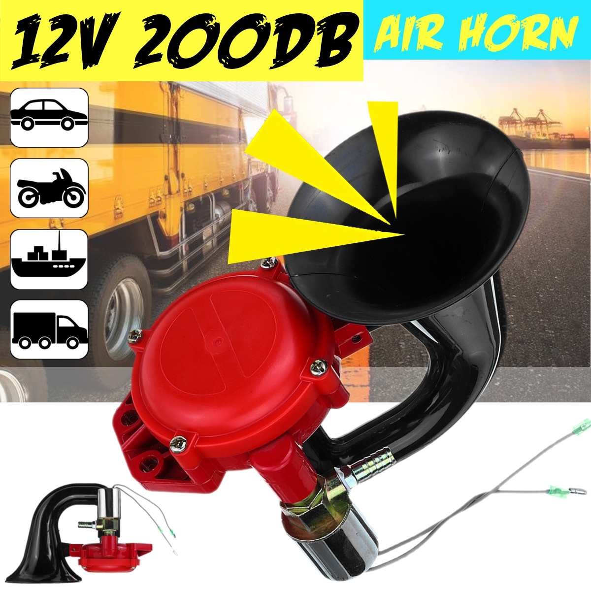 12V 200dB Auto Air Horn Loud Truck Trumpet Air Horn for Auto Car Vehicle Trucks Bus Van Train Motorcycle