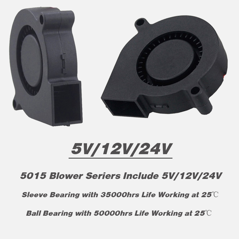 2 Pieces 5015 50mm DC 24V 12V 5V Ball/Sleeve Brushless Cooling Turbine Blower Fan 50mm x 15mm Blower Cooler Fan for 3D Printer