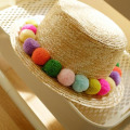 2016 New Seven Rainbow Colored Plush Ball Fashion Women's Sun Hats Hawaiian Vacation Leisure Sentiment Lovely Fresh Straw Hat