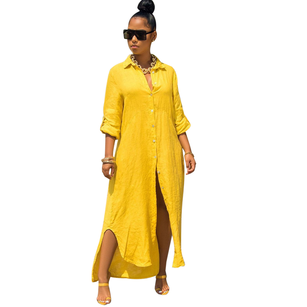 2020 Women Summer Long Maxi Shirt Dress Sexy Full Sleeve Loose Bandage Party Night Club Casual Street Dresses Vestidos GL104