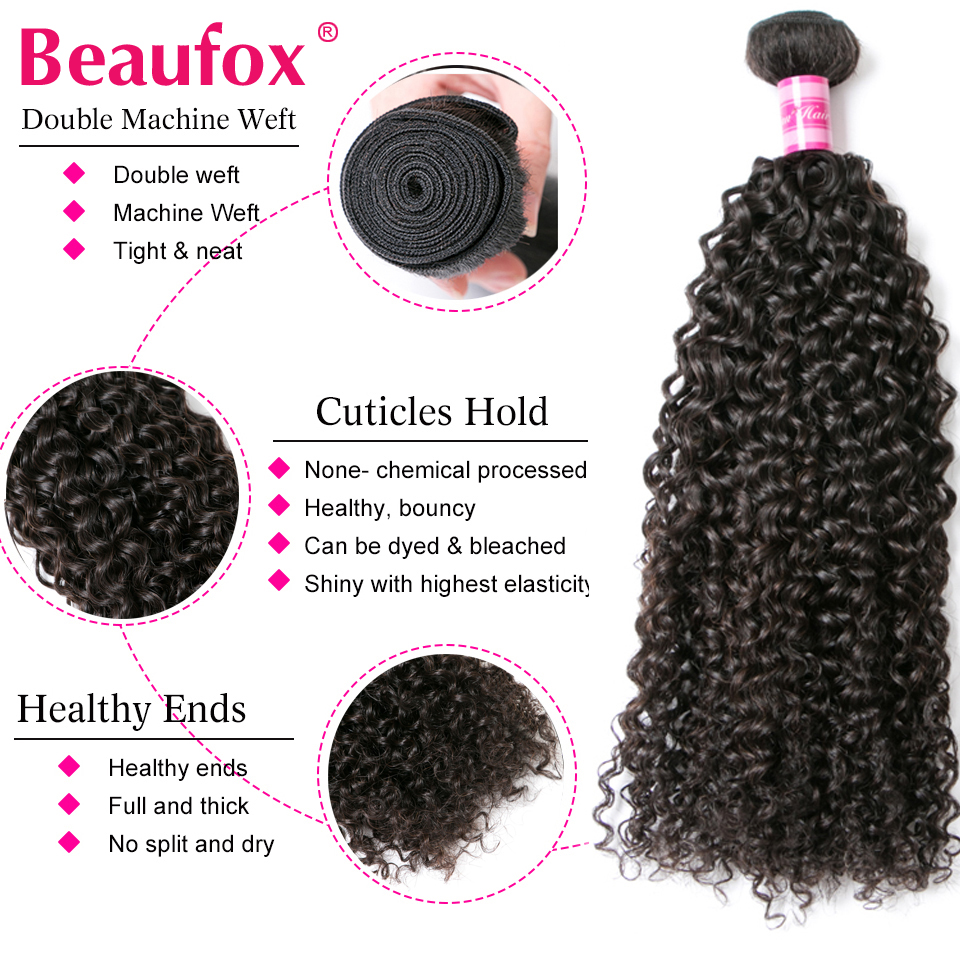 Beaufox 1/3/4 Kinky Curly Hair Bundles Brazilian Hair Weave Bundles Remy Curly Human Hair Bundles 8-30 Inches Hair Extensions