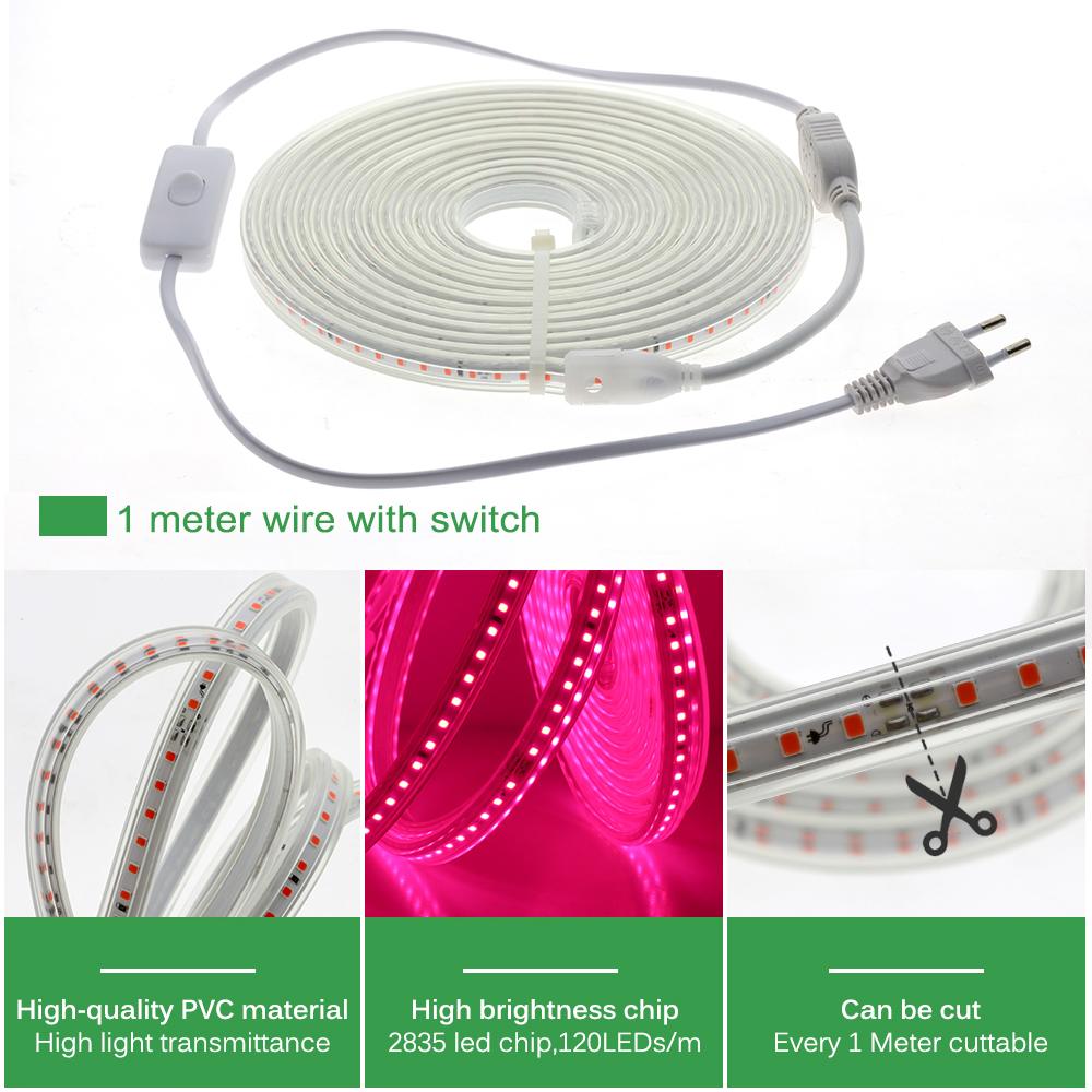 LED Grow Strip Full Spectrum Waterproof AC220V LED Grow Light 2835 LED Phyto lamps For Plants Flowers Greenhouses Hydroponic