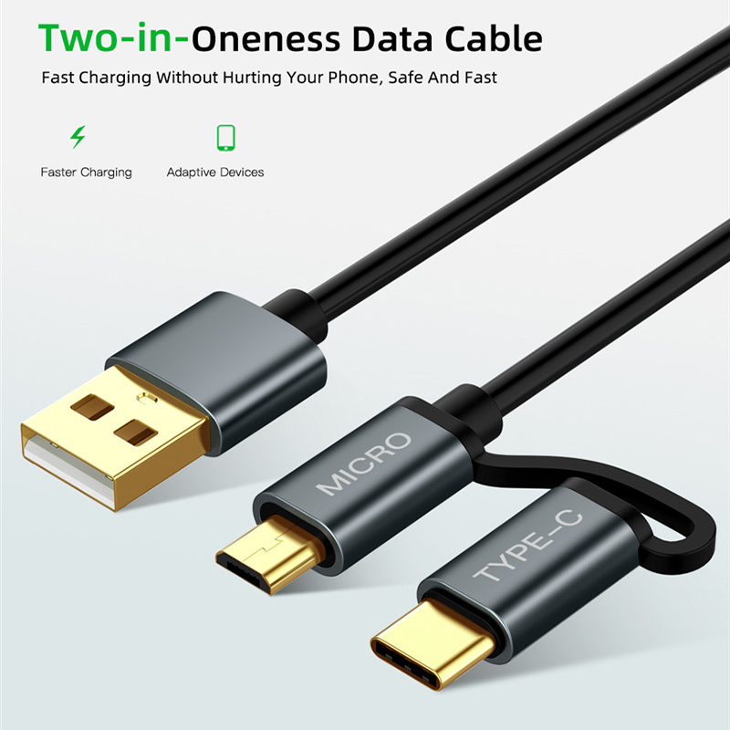 2 in 1 USB Data Cable Micro usb Type C Charger Cable for Samsung Fast Charging Mobile Phone Charge Cable for Xiaomi Huawei Honer