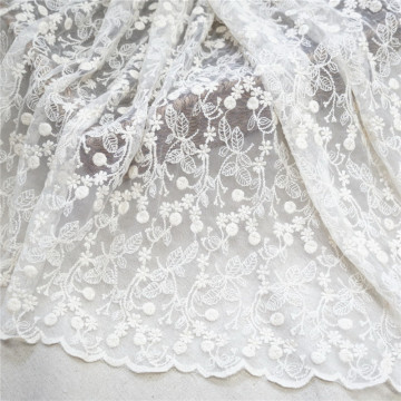 1 Yard Beige Cotton Flower Leaf Embroidery French Lace fabric Soft mesh For Wedding Dress Evening Gown Curtain Home Lace Fabric