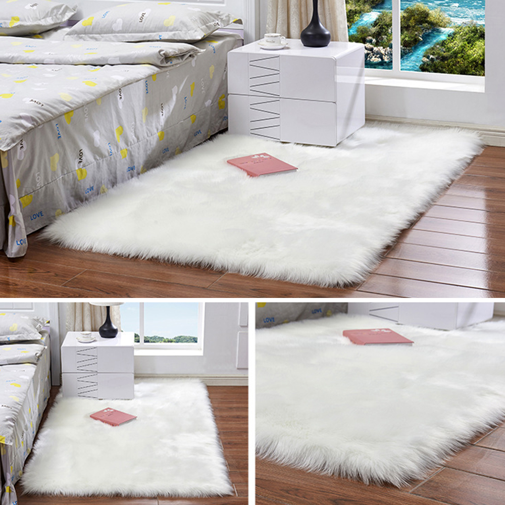 Faux Fur Rug Plush Carpet Soft Faux Sheepskin Carpet Fur Area Rugs for Bedroom Floor Bedside Shaggy Silky Rugs Rectangle