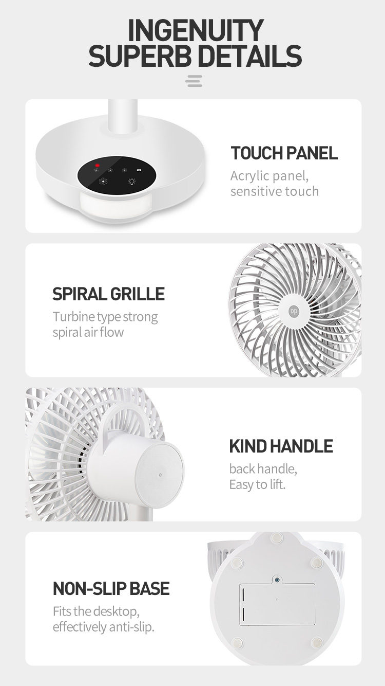 Desktop Portable 2400mAh Lithium Battery Rechargeable Fan-white-detail-7