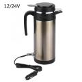 12V/24V Electric Kettle Stainless Steel Electric In car Kettle Travel Thermoses Heating Water Bottle Coffee Tea Heated Mug Tool