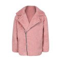 Korean fashion lapel zipper plush jacket Pure color fur collar casual Outwear Autumn winter Children Girls windproof Warm coat